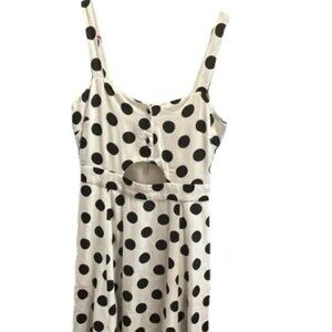 UTERQUE Mid-Length Polka Dot Linen Dress with pockets